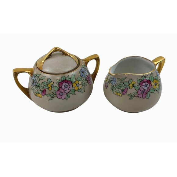 O & E.G Royal Austria Other - Vintage O E G Royal Austria Creamer Sugar Bowl Set Floral Design Gold Trim